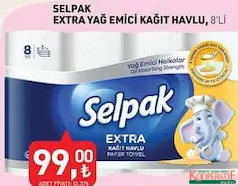 SELPAK EXTRA YAĞ EMİCİ KAĞIT HAVLU 8'Lİ fiyat ve kampanya bilgisi